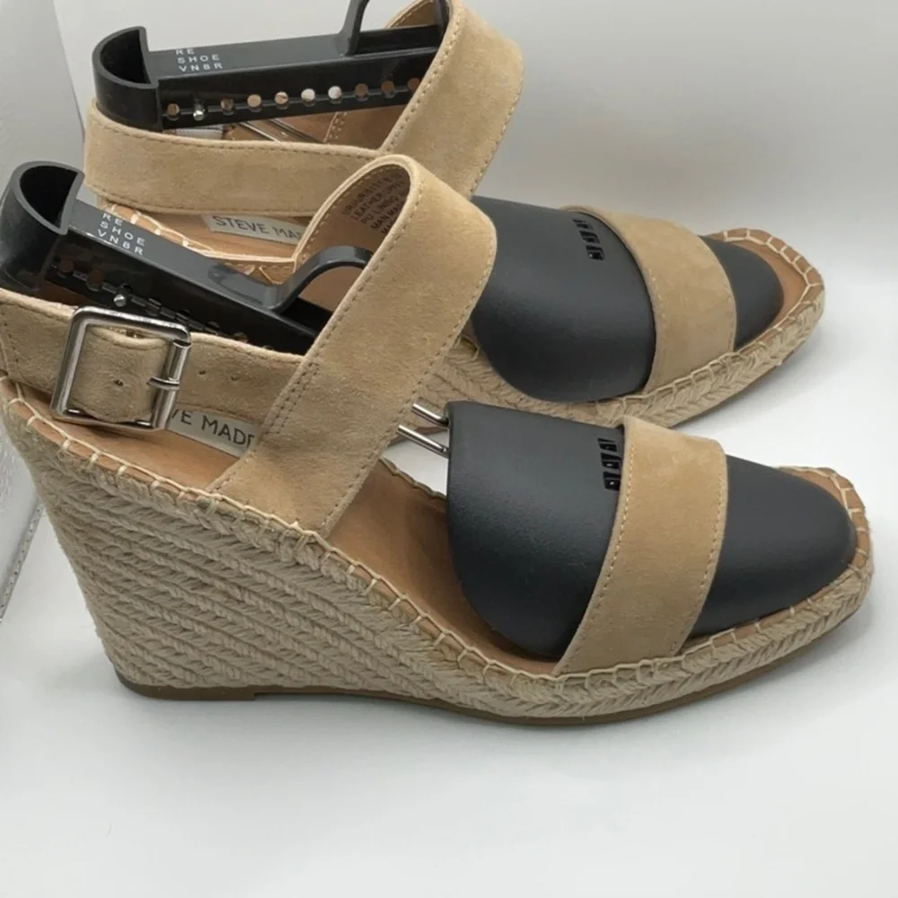 Steve Madden EUC Beige Leather Women's Heeled Sandals, Size 8.5